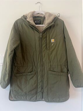 Carhartt Rain Defender Green Sherpa-Lined Quilted Work  Jacket Women’s Small